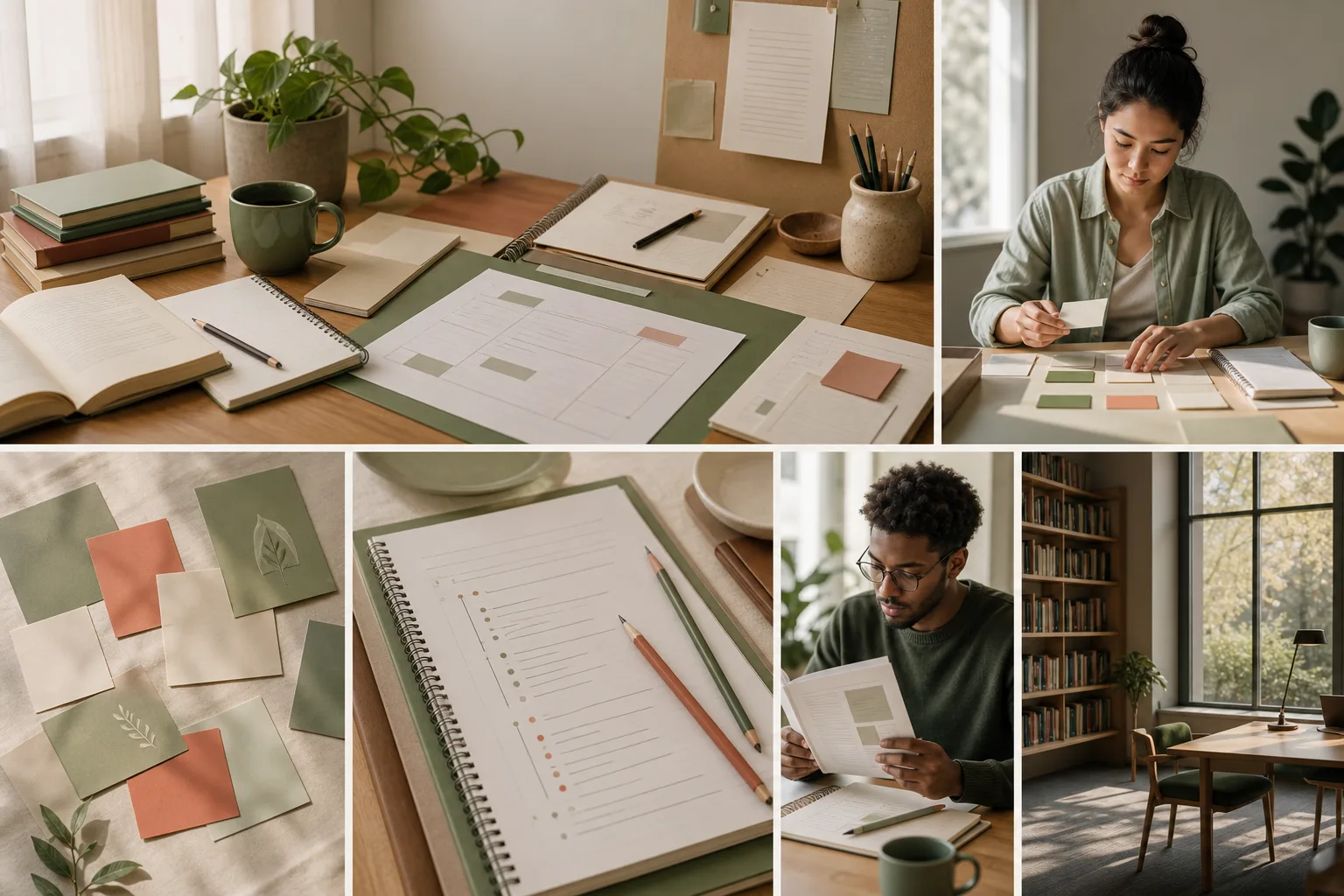 Student arranging concise study notes at a desk