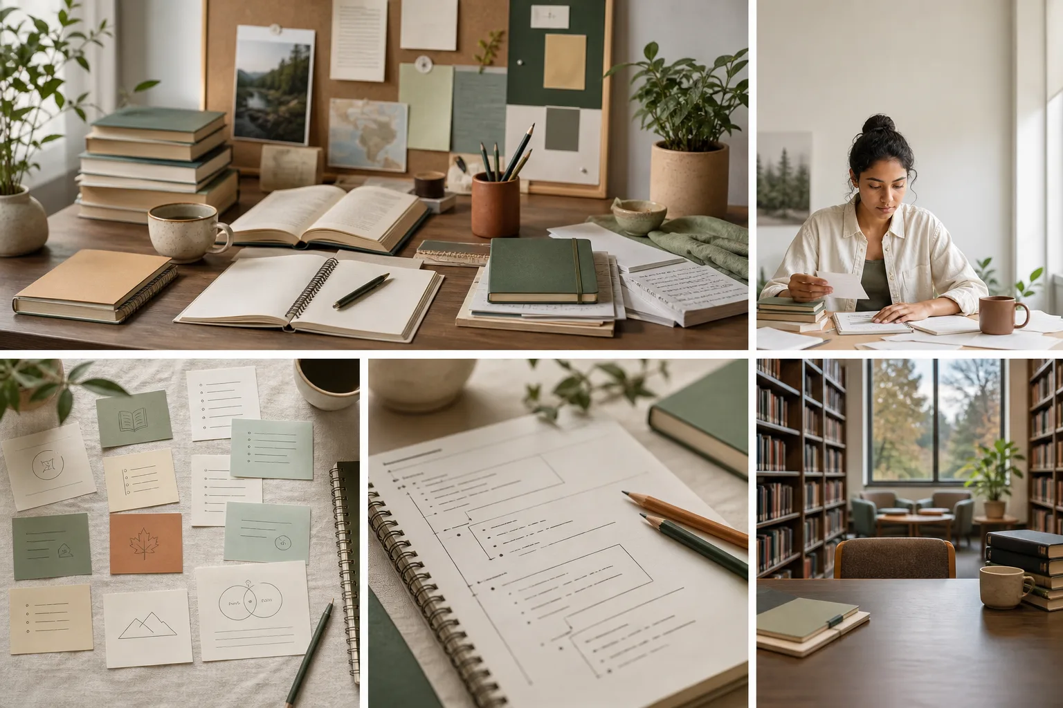 Overhead arrangement of concept cards for planning a study guide